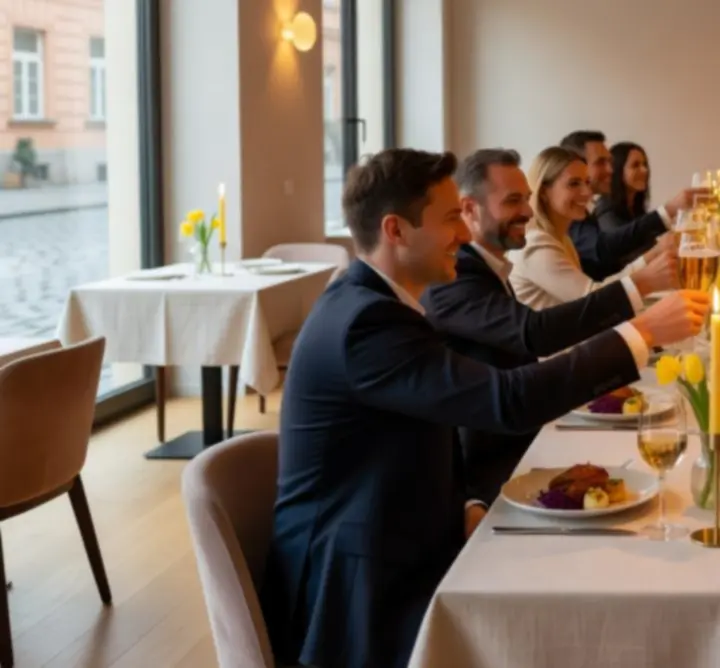 Soukromá oslava v elegantní restauraci Ceska Klub Zona se slavnostně prostřenými stoly.