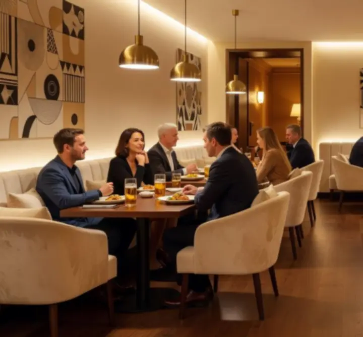 Moderní interiér restaurace Ceska Klub Zona s elegantním lounge a večerní atmosférou